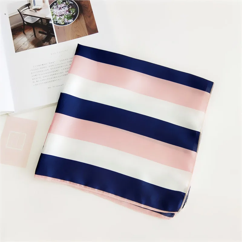 Women Striped Square Scarf Imitated Silk Scarves Leopard Stewardess Hostess Ladies Office Neckerchief Foulard Bandana 50*50cm 4