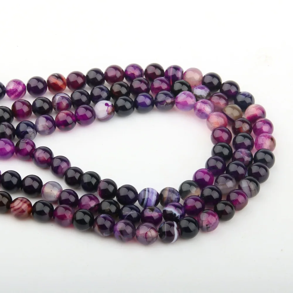 Natural Stone Beads Purple Stripe Agate4/6/8/10/12mm Fashion Jewelry Loose for Making Necklace DIY Bracelet | Украшения и