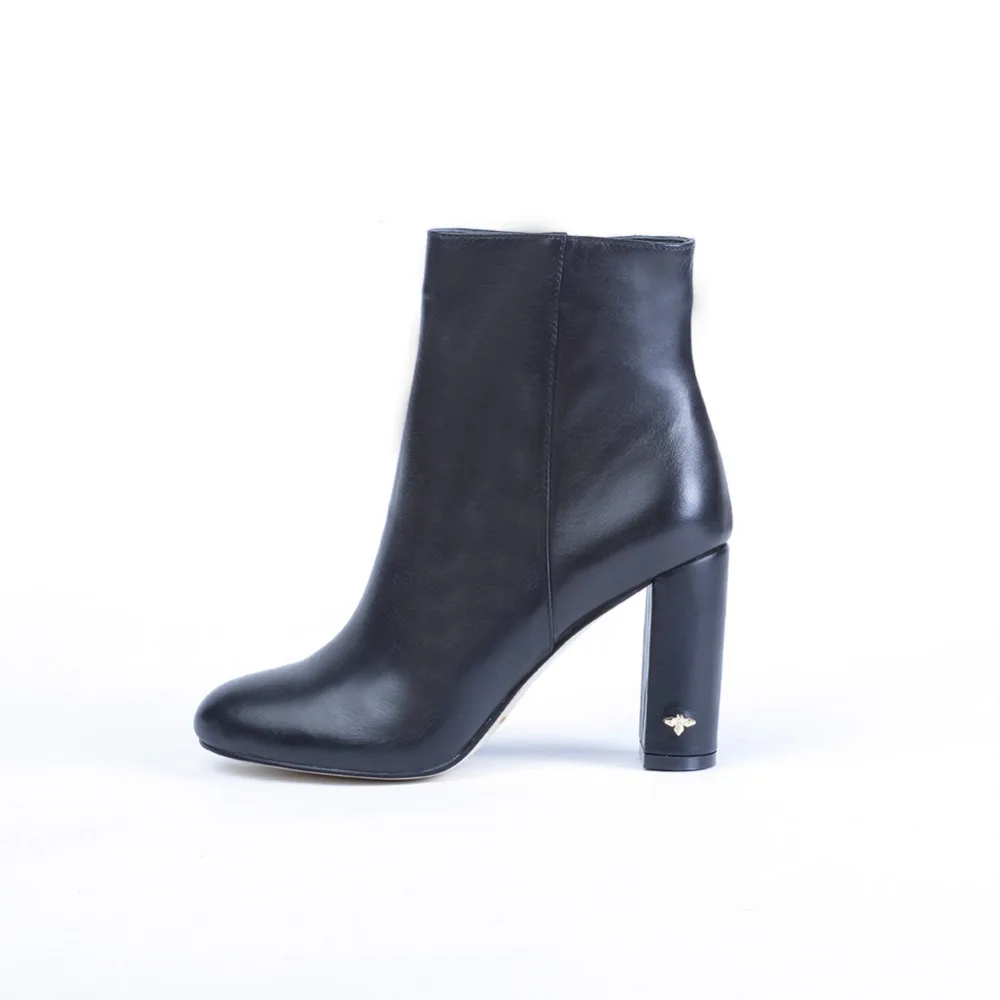

2017 Autumn Winter New Women's Stylish Leather Ankle Booties Short Boots High Block Heel Round Toe Zipper Closure Big Size Shoes