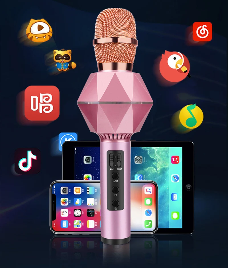 K7 микрофон беспроводной Bluetooth микрофон Портативный Семья КТВ флэш светодиодный свет кодами ручной микрофоны для Мобильный телефон музыкальный проигрыватель