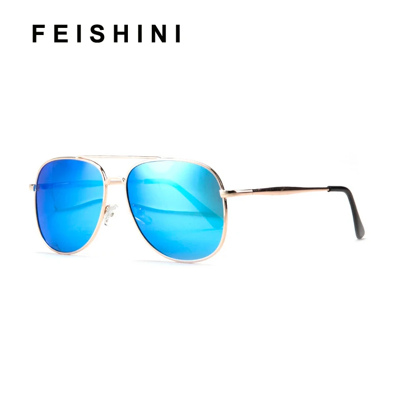 FEISHINI 3022 ретро модные солнцезащитные очки Металлические поляризованные солнцезащитные очки женские бренд UVA HD объектив охлаждающий вентилятор солнцезащитные очки Для женщин пилот - Цвет линз: MPTYJ195 BLUE