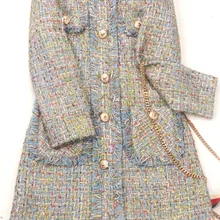 Осень Зима Женское приталенное платье с кисточками шикарное твидовое платье с длинными рукавами A567