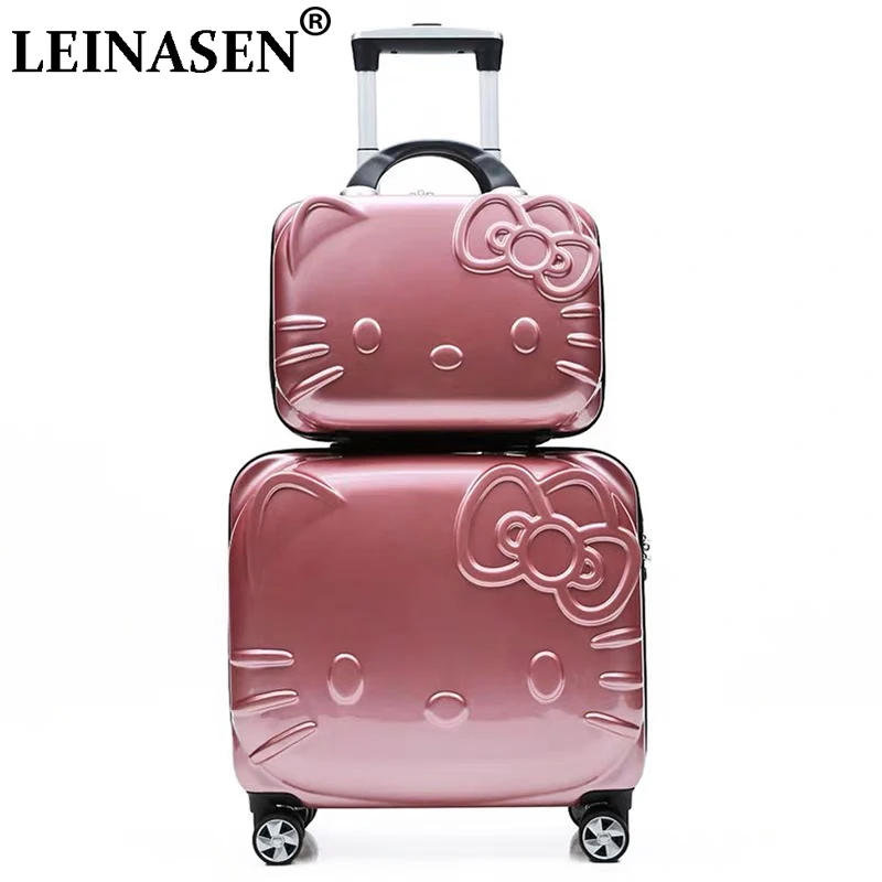 

3D Kitty cartoon 14" 18" inch size Children Rolling Luggage Kid Handbag Spinner Travel trolley Suitcase girls' gift