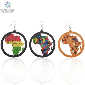

SOMESOOR United Colors Of African Map Women Wood Drop Earrings Jewelry Afrocentric Ethnic Tribal Countries Pattern For Blacks