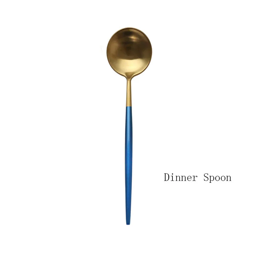 Dinner Spoon 1 шт. набор посуды 304 нержавеющая сталь Синий Золотой набор столовых приборов нож торт салат вилка набор столовых приборов Посуда Прямая поставка - Цвет: Dinner Spoon