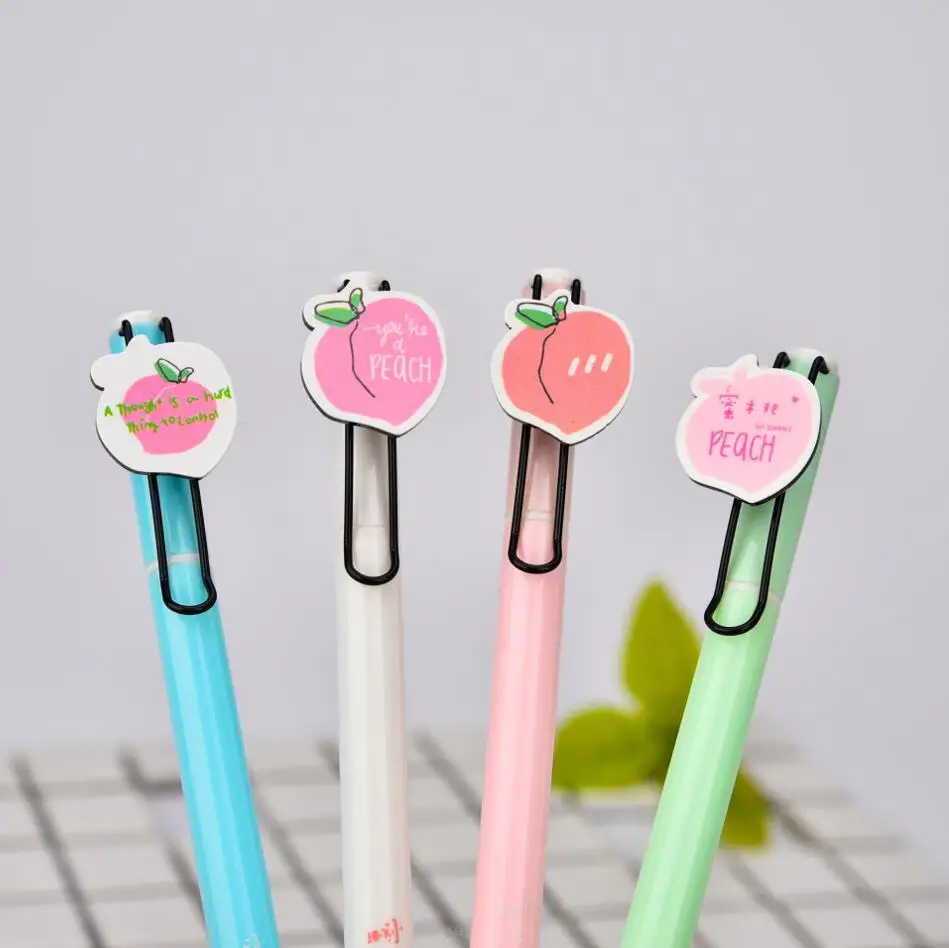 

48pcs Writing Pen Black Gel Ink Pens Peach Pen for writing Cute stationery Kawaii Gift office school supplies 0.5mm