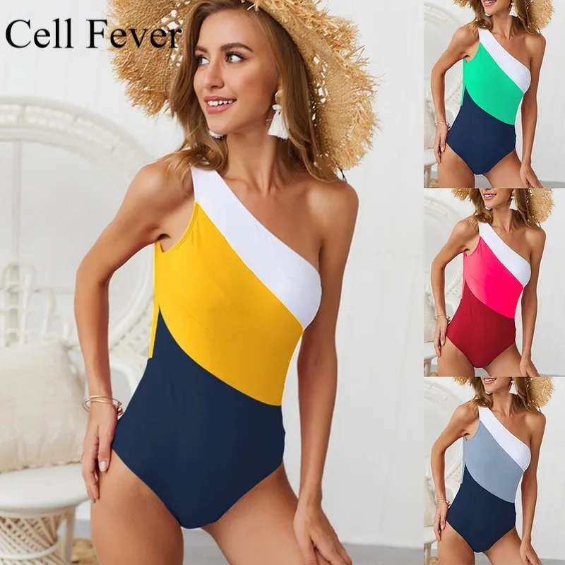 

Sexy One Piece Swimsuit Women's Swimming Suit One Shoulder Swimwear Asymmetric Monokini Backless Contrast Patchwork Bathing Suit
