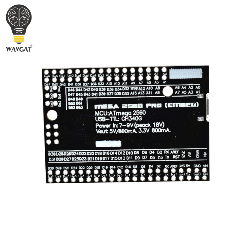 WAVGAT Mega 2560 PRO MINI 5V(встраивание) CH340G ATmega2560-16AU с наконечниками, совместимыми с arduino Mega 2560