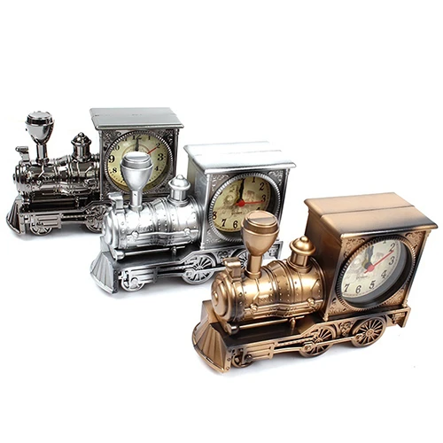 Cartoon Locomotive Train Alarm Clock Antique Engine Design Table Desk Decor (4)