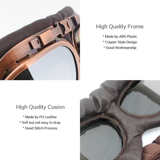 Vintage دراجة نارية خوذة نظارات الطيار بولي Leather الجلود ركوب العين ارتداء ريترو موتوكروس نظارات دراجة نارية ركوب الدراجات نظارات-2