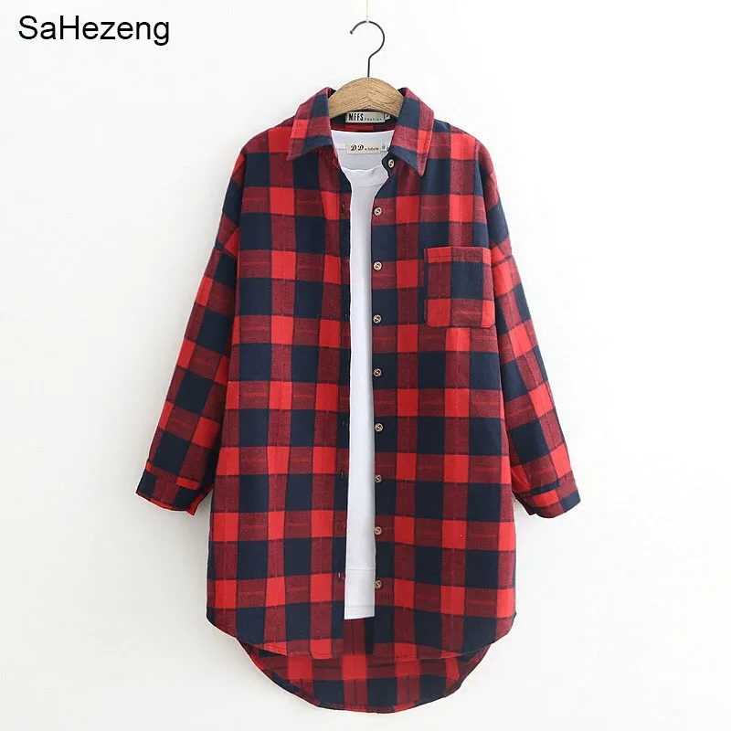Plus Size XL-4XL Women Blouse Shirts 2018 Spring Autumn Top Long Sleeve Hooded Outwear Clothes Lady Casual Plaid WB16 | Женская одежда