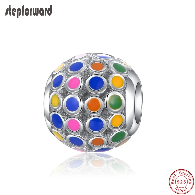 

Hot Sale Colorful Ball Design Handmade Enamel 925 Real Silver Rubber Ball Charm Fit Bracelet and Necklace