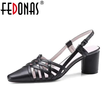 

FEDONAS 2020 Summer New Elegant Brand Genuine Leather Sandals Sexy High Heeled Ankle Starp Party Shoes Woman Pointed Toe Sandal