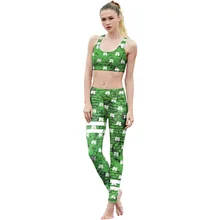 JIGERJOGER Йога наборы Спорт на открытом воздухе костюмы двойные белые круги Леггинсы спортивные для женщин фитнес набор зеленый Clovers печать гонщик наряд