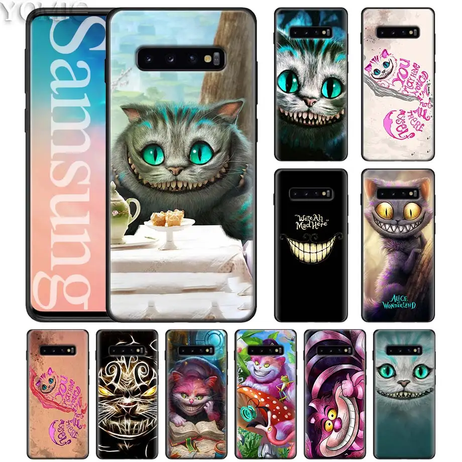 

Cheshire Cat alice in wonderland Black Soft Case for Samsung Galaxy S10 Plus S9 S8 S10e S7 A50 A70 Note 9 8 Silicone Case Coque