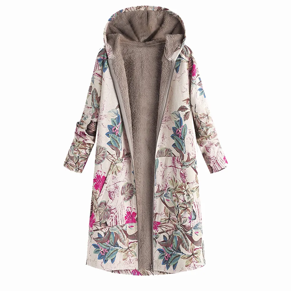 

JAYCOSIN Elegant 2018 Womens Winter Warm Outwear Floral Print Hooded Pockets Vintage Oversize Coats Sweet Trendy Style EY07