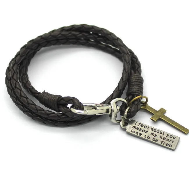 Новая мода повязка Пряжка ключ шаблон кожаный браслет популярный коричневый крест браслет дружбы для мужчин