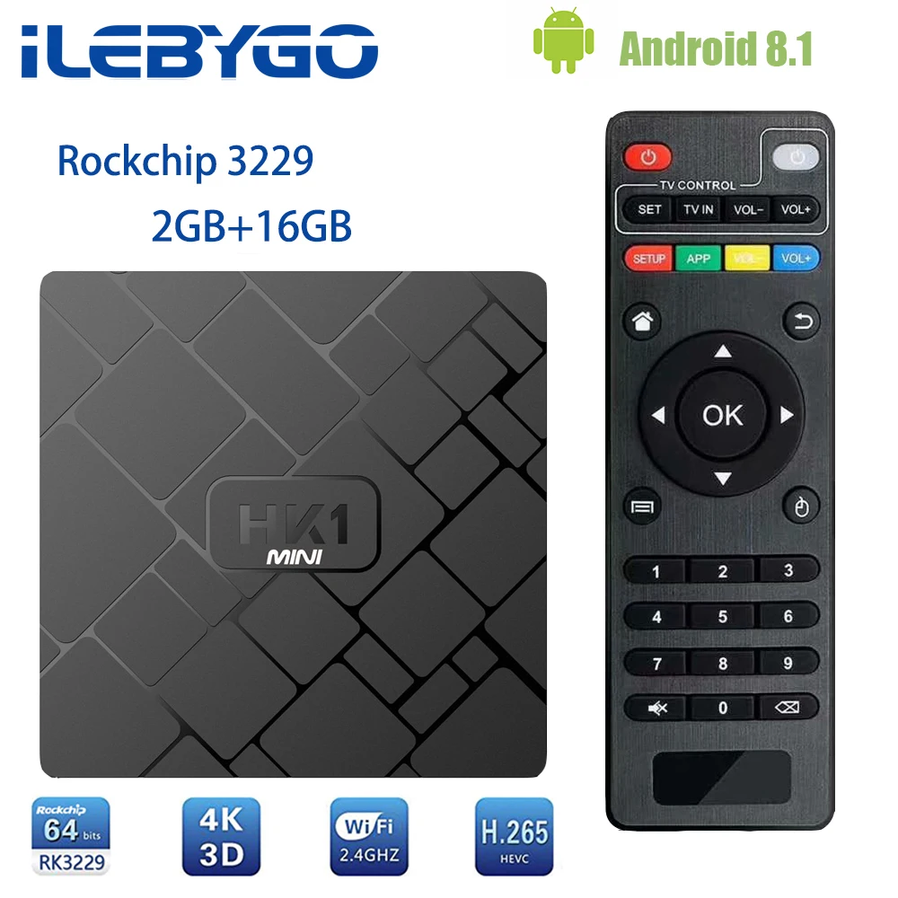 ILebygo HK1mini телеприставку Android 8,1 тв бокс 2 Гб 16 GB Rockchip RK3229 4 ядра 2,4G Wi-Fi H.265 4 K HD Google плеер Smart Box