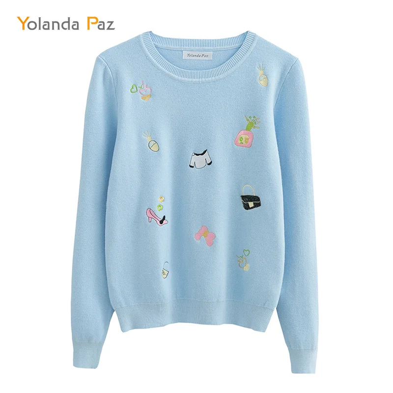 

Yolanda Paz 2019 Newest Women casual sweater good quality o-neck long sleeve Cartoon pattern autumn winter woman pullover