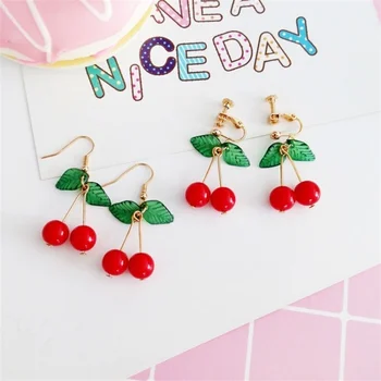 Kawaii Japanese Red Cherry Drop Earrings 