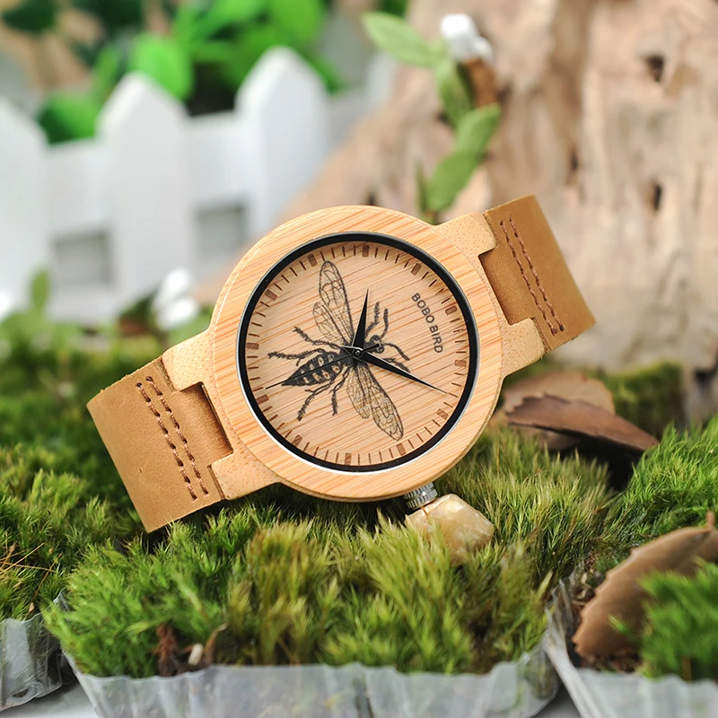 BOBO BIRD Watch Men Wooden Lifelike Print Dial Face Quartz Watches Fashion 3D Visual Timepieces as Gift relogio masculino