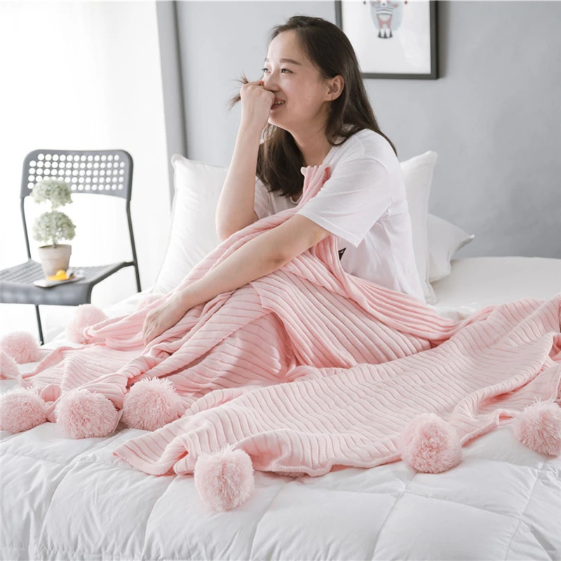

Cotton Pom Crochet Thread Blanket 90x90cm For Babies Adults Twin Size Bed Kitted Throws Bed Runners