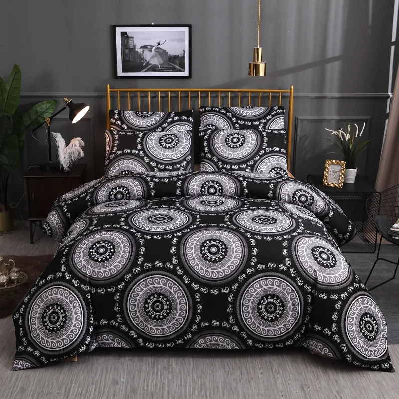 Black White Boho Bedding Sets Elephant Duvet Cover Set 2 3pcs Bed