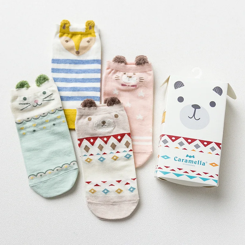 Подарочная коробка милые Мультяшные узоры Короткие хлопковые носки для женщин