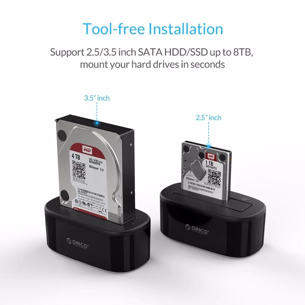 ORICO USB 3.0 to SATA External Hard Drive Docking Station for 2.5/3.5 inch HDD/SSD [Support UASP and 8TB ] (6218US3)