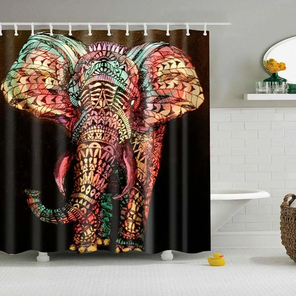 

Washable 3D Waterproof Bath Curtain Bathroom Shower Curtain Sheer Hanging Panel Hooks Set Cartoon Skull Design Mildewproof