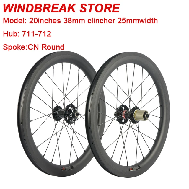 20 pouce de carbone route roues bmx vélo jante 406 pneu 38mm 25mm largeur, 3 k/ud fini mat