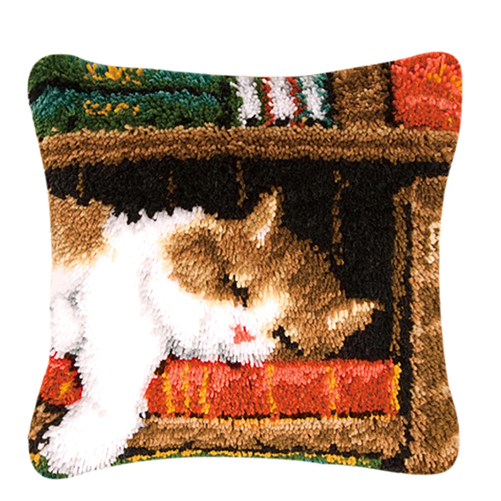 Cushion Latch Hook Kits for Kids Beginners Embroidery Cat Dog Pillow Cover Rug Making Kits Christmas Gifts