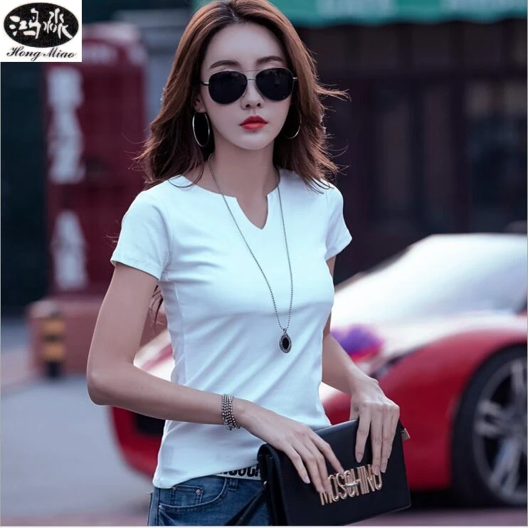 HongMiao 2018 Новая мода лето Женщины Feminina футболка Топы Высокое качество Чистый