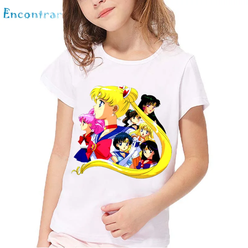 Детская одежда с рисунком из аниме «Сейлор Мун» забавная футболка для маленьких девочек летние Harajuku короткий рукав, топы, Детская Повседневная футболка, ooo5195