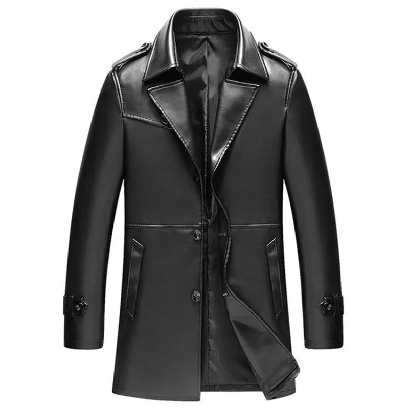 

New autumn and winter men's leather jacket business casual trousers PU leather windbreaker large size Coat solid color M-4XL