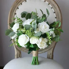 SexeMara белый свадебный букет Искусственные Шелковые цветы листья эвкалипта матч букет