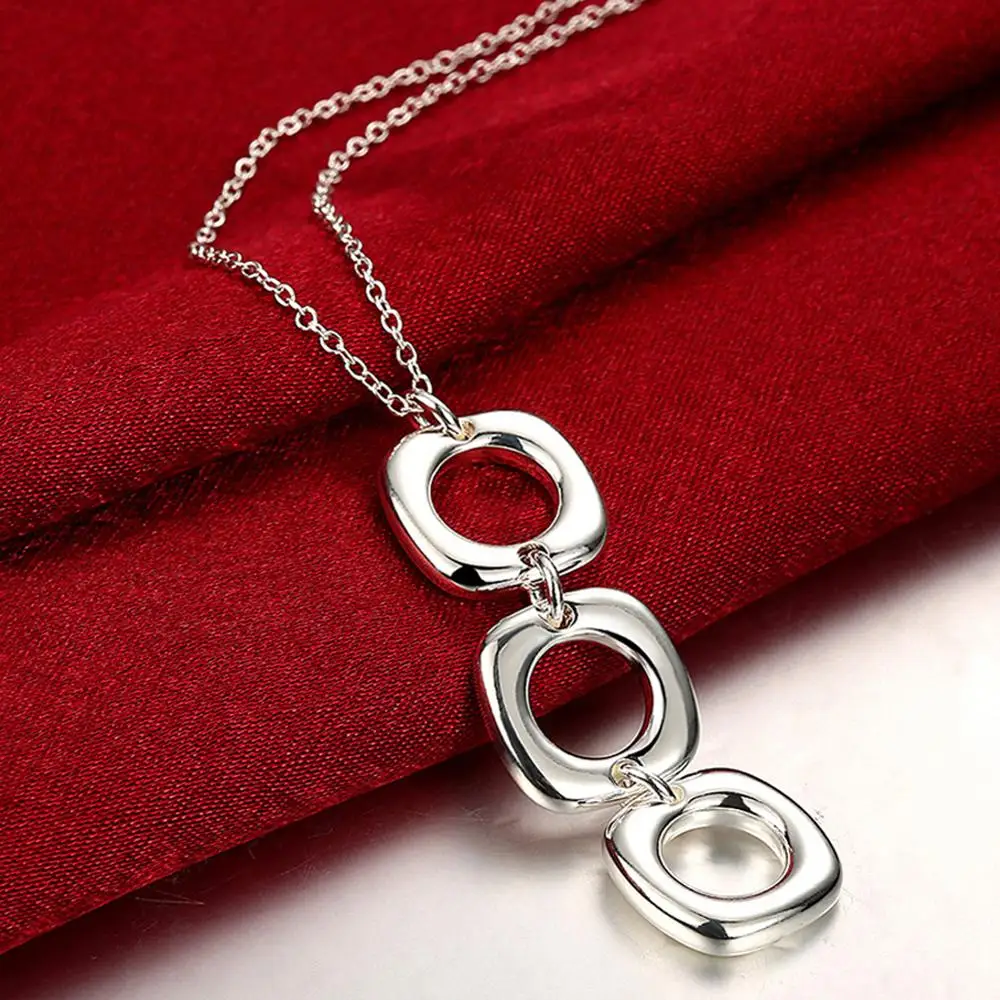 Hot Selling 925 Silver Simple Fashion Square Round Pendant Necklaces for Women Fine Jewelry Wholesale | Украшения и аксессуары