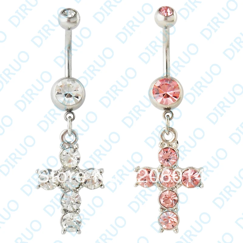 Free Shipping!Wholesale 2 Colour Cross Navel Ring Belly Ring Body