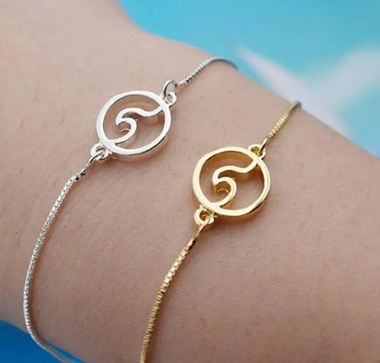 Модные металлические круглые морская подвеска в виде волн браслет звено цепи для женщин Женский пляж серфинга дружба Бохо украшения в цыганском стиле подарок