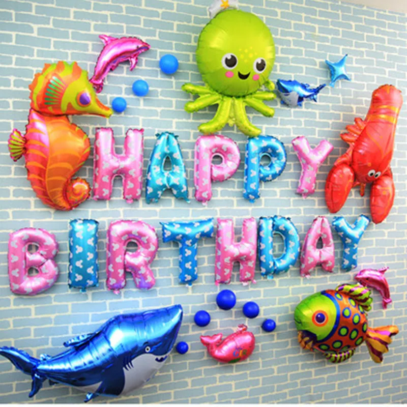 Море слово тема письмо фольгированные шары «С Днем Рождения» День рождения украшения Дети морской рыбы мяч день рождения посылка вечерние принадлежности