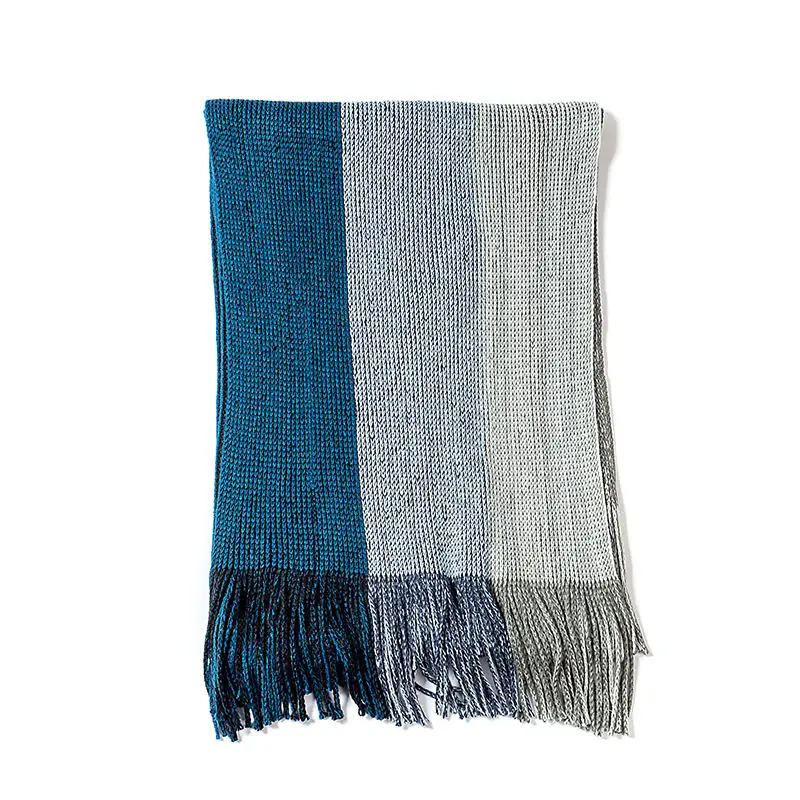 Новейшие мужские шерстяные шарфы, модные трехцветные Лоскутные Дизайнерские шарфы, повседневные зимние роскошные шарфы, мужские высококачественные эластичные шарфы - Цвет: Blue Gray