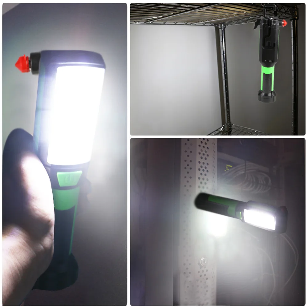 COB светодиодный фонарик Магнитный рабочий свет заряжаемый через интерфейс USB фонарь складной крюк Фонарь с лампой для палатки автомобиля молоток аварийный инструмент