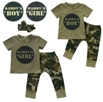 

2020 Casual Summer Newborn Baby Girls Clothes Set Tops T-Shirt+Pants Cute Outfit Set Camouflage Baby DADDYS BOY GIRL