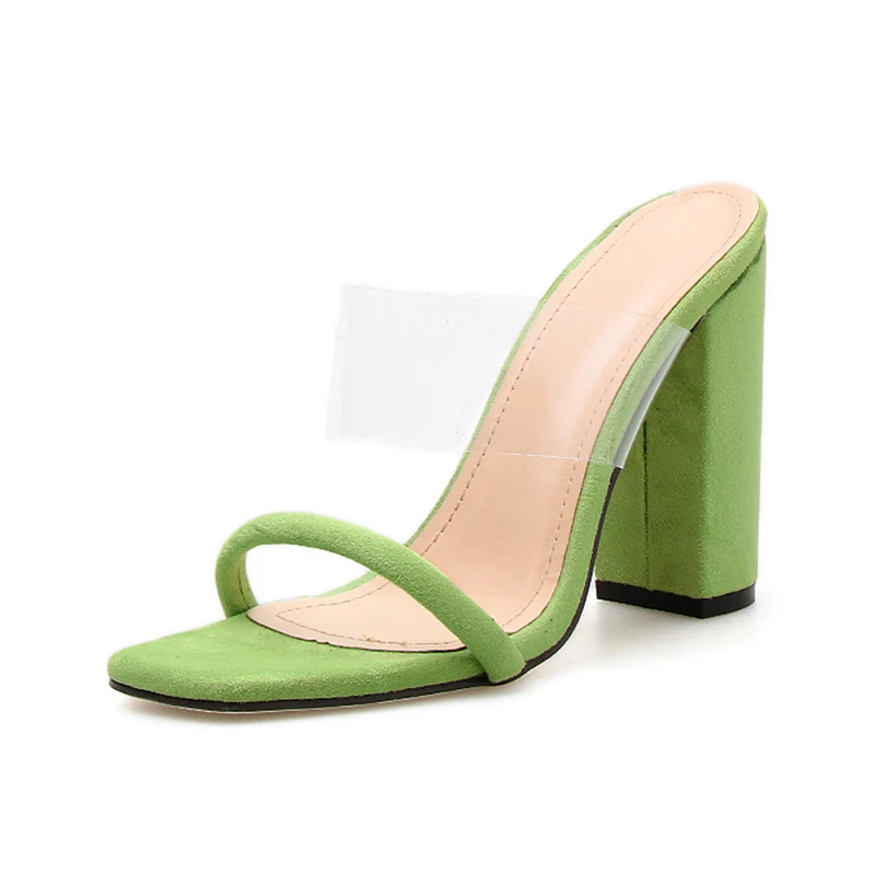 Для женщин туфли на высоком каблуке сандалии из прозрачного ПВХ с открытым носком Женские модельные сандалии толстый каблук зеленый розовый красный босоножки с квадратным носком женская обувь