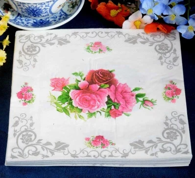 food grade flower paper napkin rose festive party tissue napkins decoupage decoration paper 33cm - Decorative Paper Napkins food grade flower paper napkin rose festive party tissue napkins decoupage decoration paper 33cm - Decorative Paper Napkins