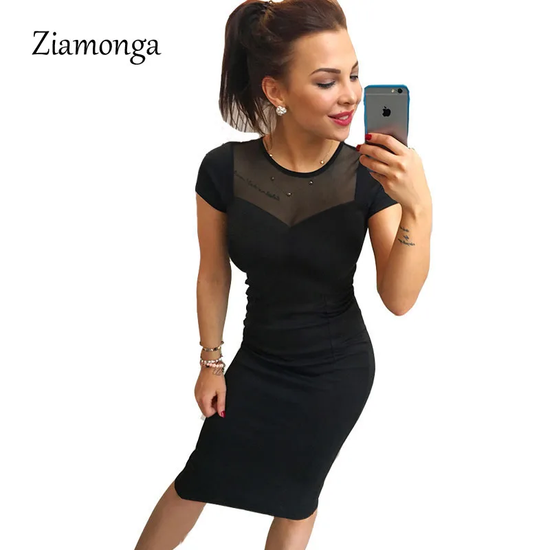 

Ziamonga Summer Mesh Patchwork Women Dress 2017 Sexy Black Bandage Dress Women Elegant Pencil Dresses Club Party Bodycon Dress
