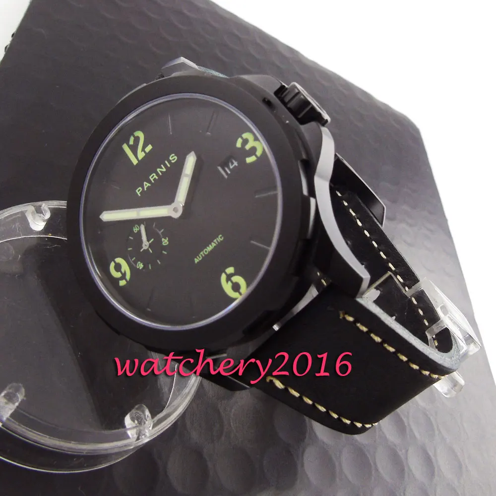 

Fashion 44mm Parins black dial PVD case date adjust luminous markers automatic movement Men's watch