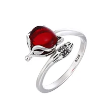 100% 925 sterling silver retro style thai silver cute little fox red crystal ladies`finger rings jewelry women party open ring 100% 925 sterling silver retro style thai silver cute little fox red crystal ladies`finger rings jewelry women party open ring