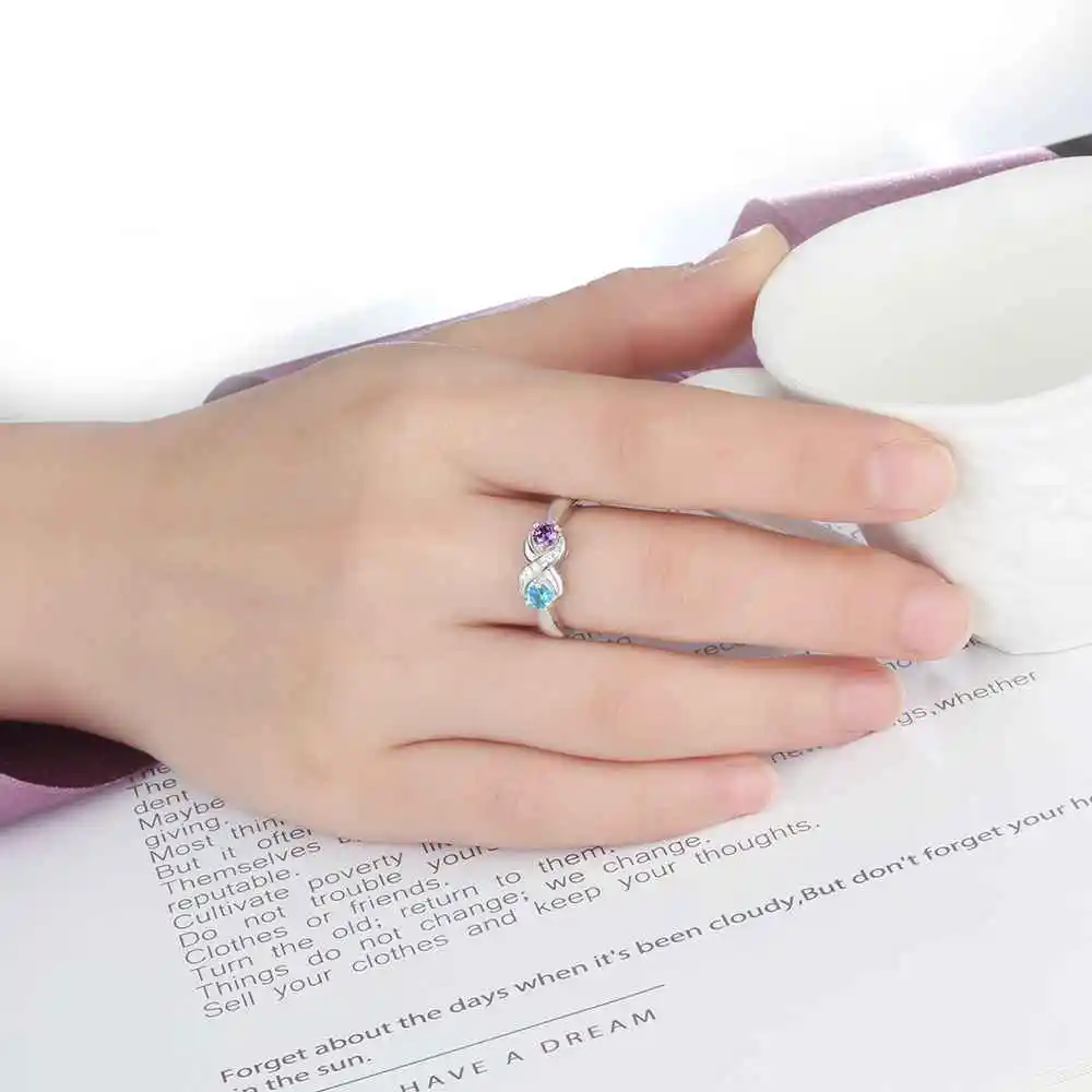 Infinity Love Promise Rings Personalized Birthstone Engrave 2 Names 925 Sterling Silver Jewelry Gift For Her (JewelOra RI103265)