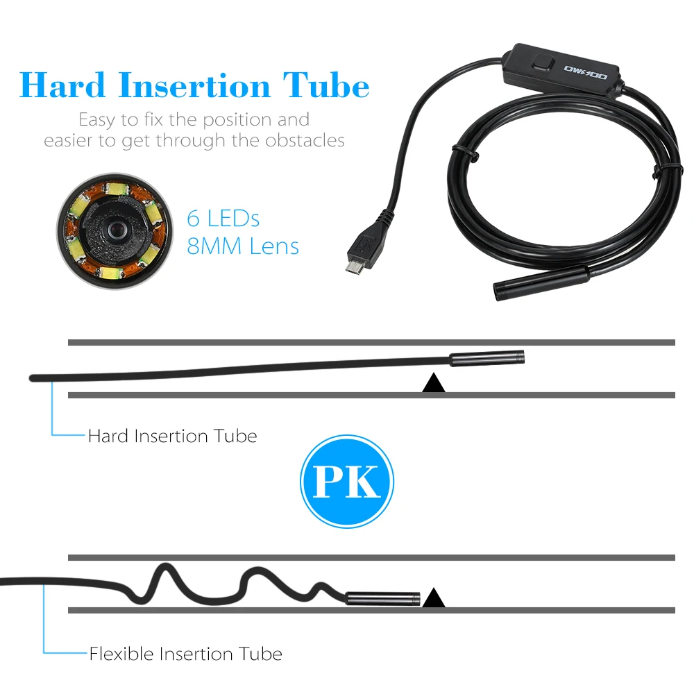 OWSOO 2,0 MP 8 мм 720P эндоскоп камера водонепроницаемый осмотр Бороскоп USB провод змея трубка камера для OTG Android телефонов